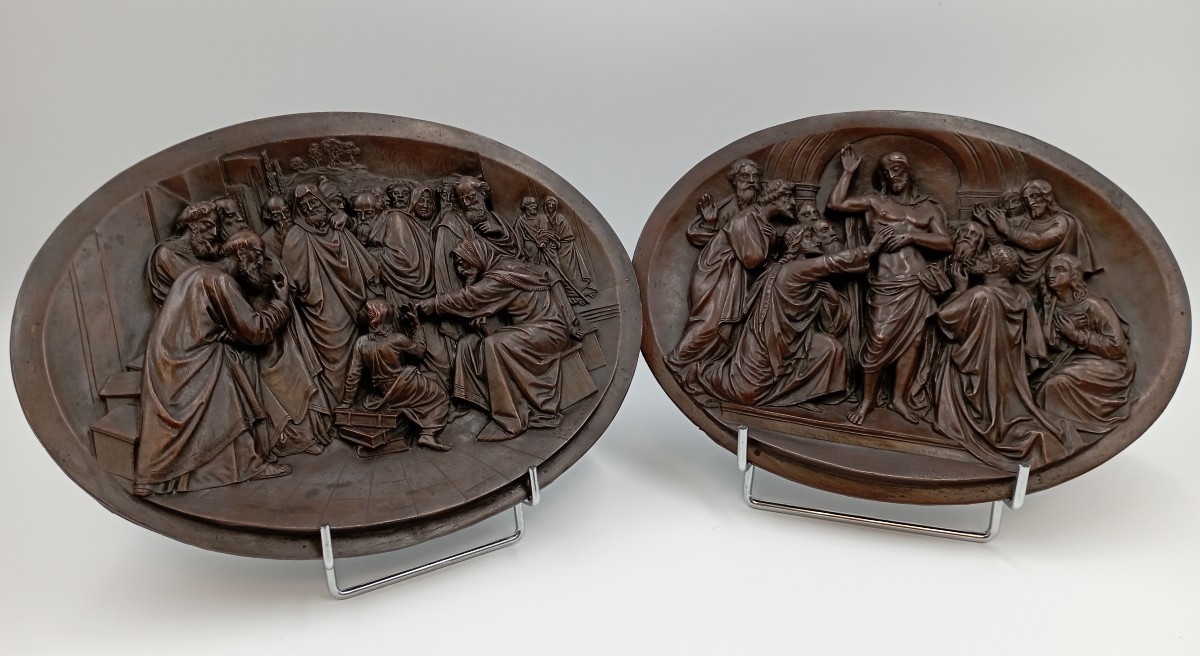 Paire de bas reliefs en cuivre F. Lavastre XIXème siècle