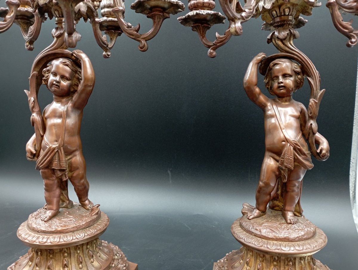 Paire de candélabre bronze aux putti fin XIX ème siècle-photo-2
