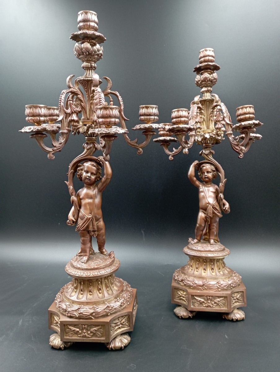 Paire de candélabre bronze aux putti fin XIX ème siècle
