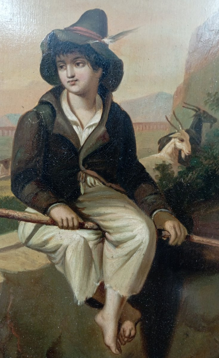 Tableau huile sur bois époque XIX ème siècle-photo-1