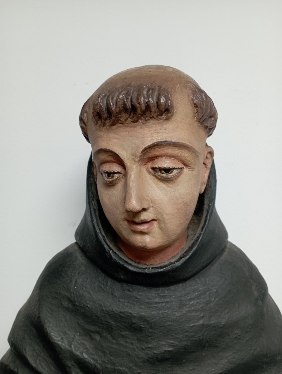 Saint Albert In Polychrome Wood, Late 19th Century-photo-2