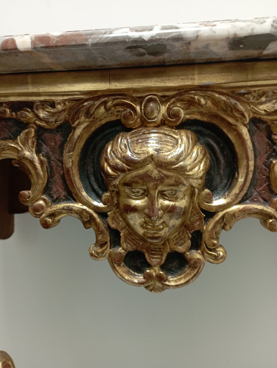 Wooden And Marble Wall Console, Early 1900s-photo-2