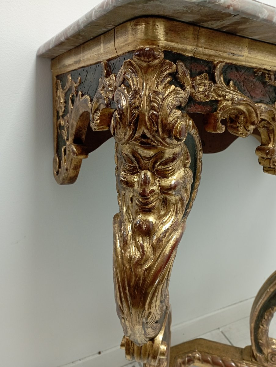 Wooden And Marble Wall Console, Early 1900s-photo-3