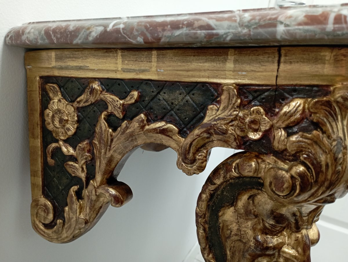 Wooden And Marble Wall Console, Early 1900s-photo-4