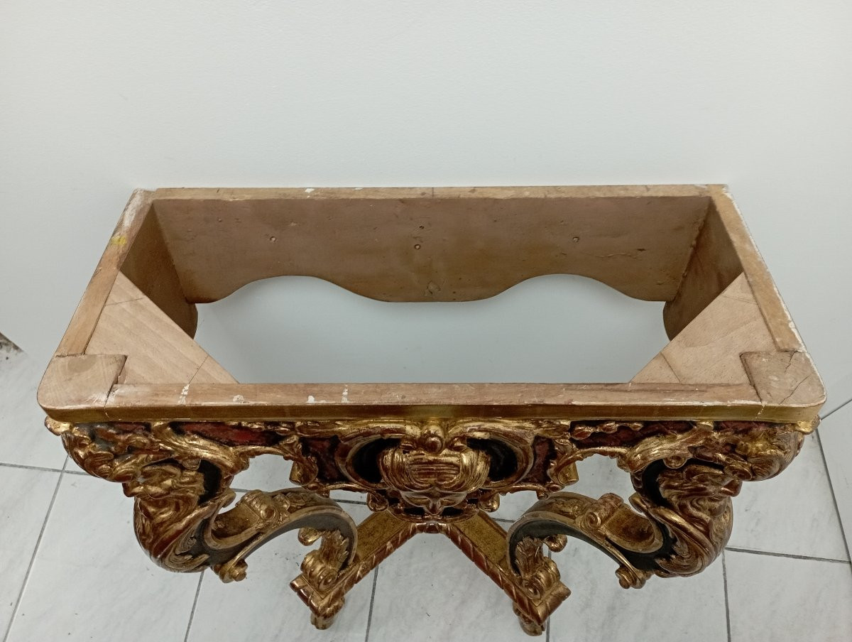 Wooden And Marble Wall Console, Early 1900s-photo-1