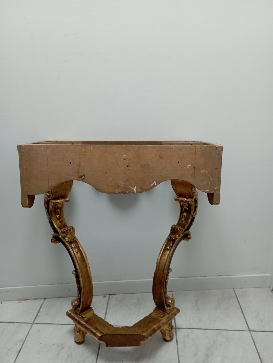 Wooden And Marble Wall Console, Early 1900s-photo-3