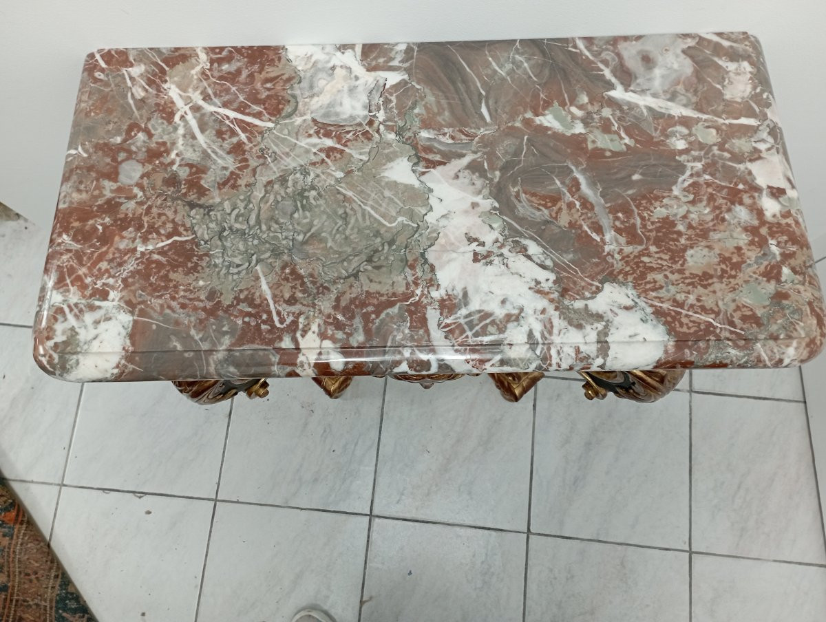 Wooden And Marble Wall Console, Early 1900s-photo-6