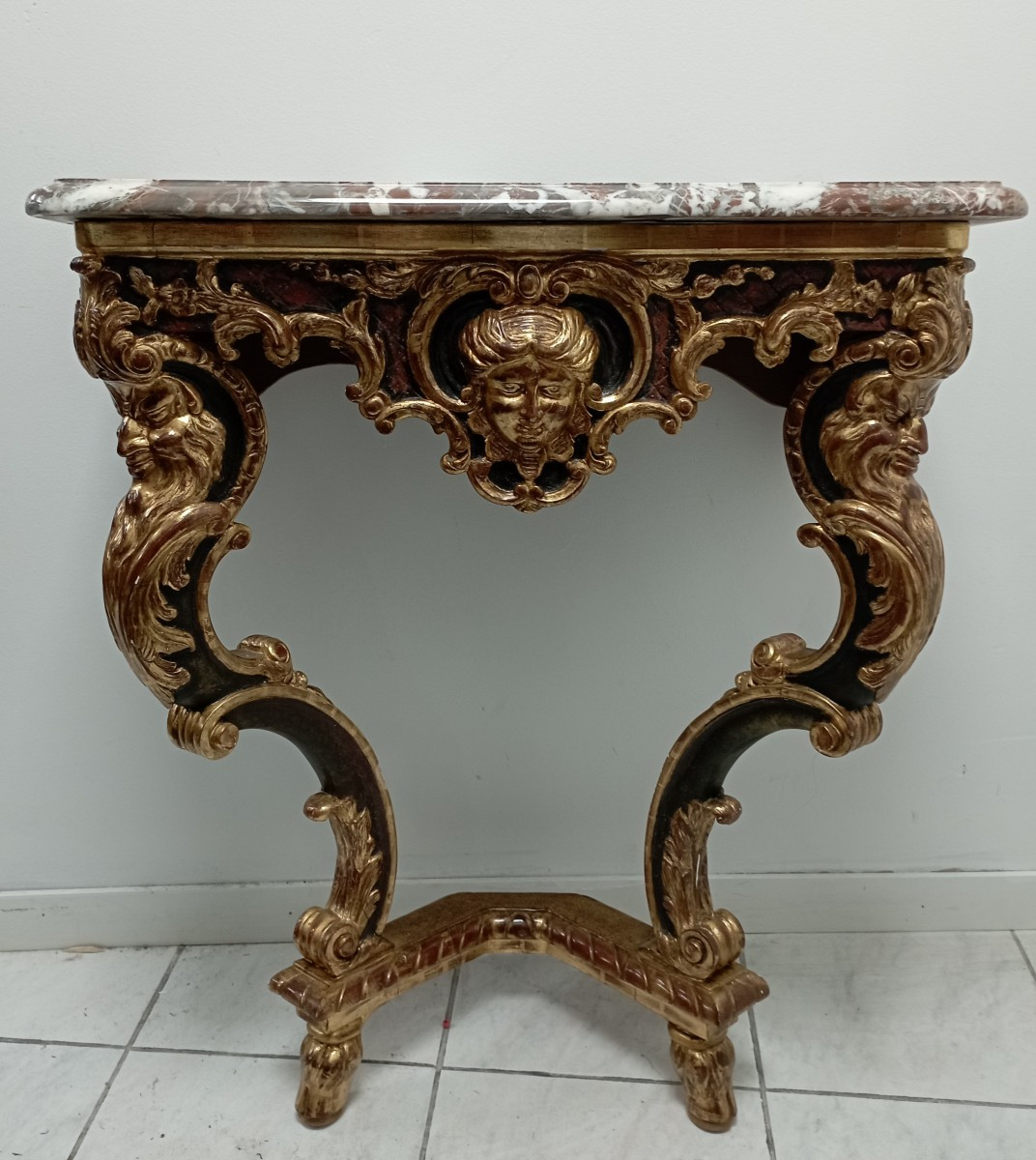 Wooden And Marble Wall Console, Early 1900s