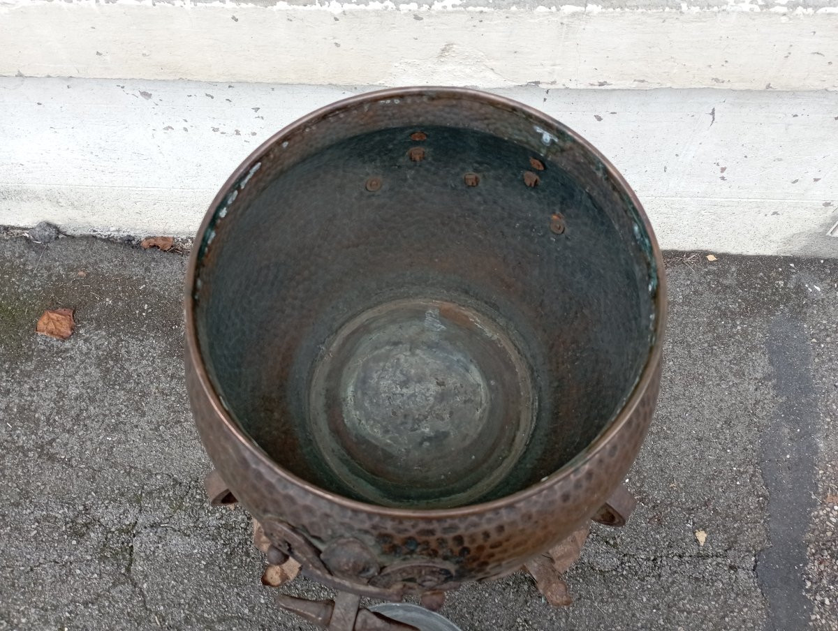 Copper Planter On Wrought Iron Base, Early 1900s-photo-2