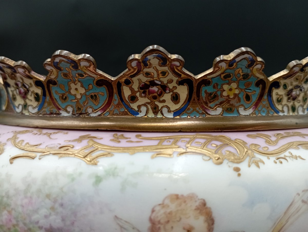 Sèvres Porcelain Jardinière Signed Poitevin And Bronze, 19th Century-photo-2