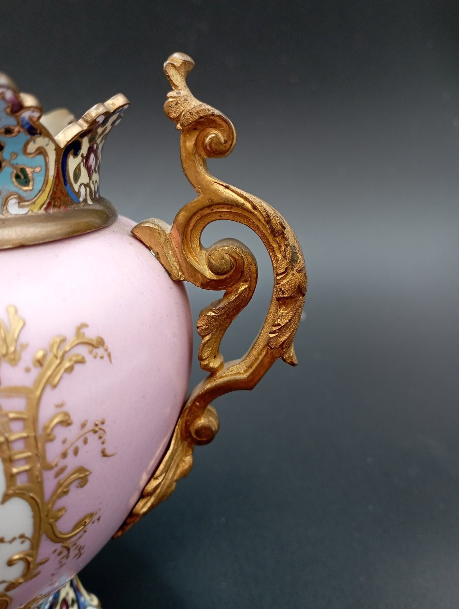 Sèvres Porcelain Jardinière Signed Poitevin And Bronze, 19th Century-photo-4
