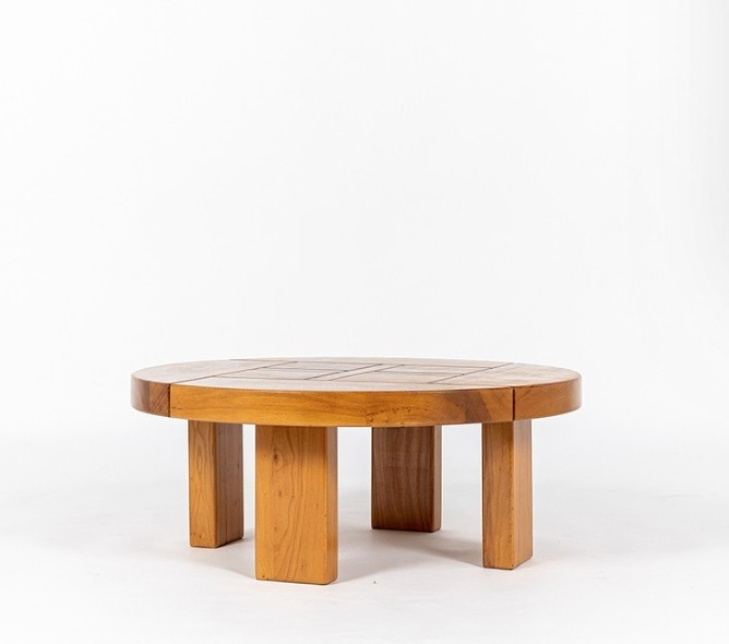 Table basse ronde Maison Regain en orme 1980