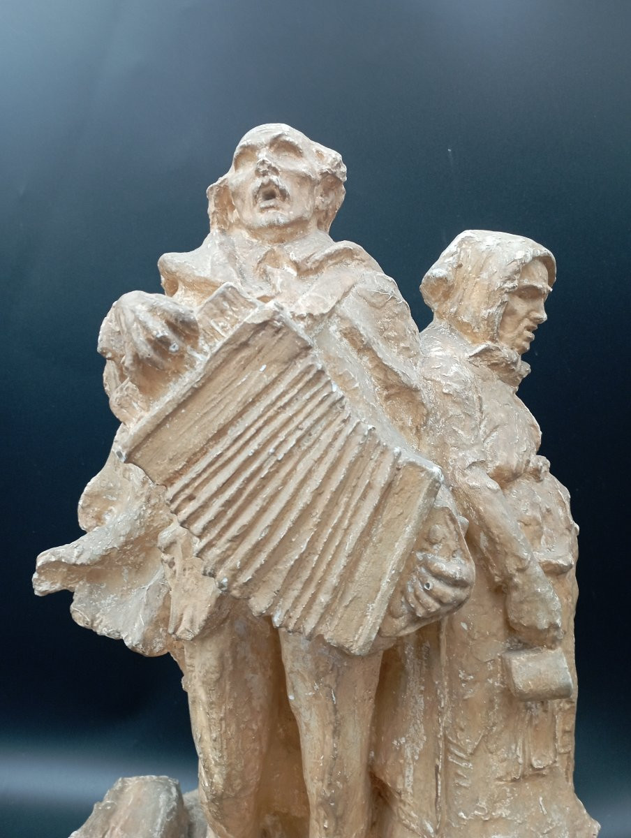 Sculpture '' Les musiciens'' en plâtre de François Alphonse Piquemal-photo-2