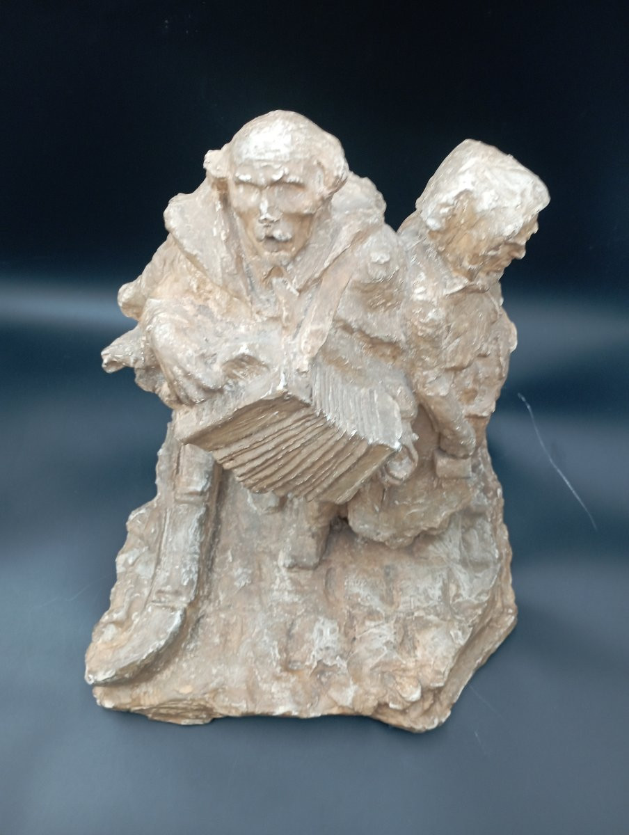 Sculpture '' Les musiciens'' en plâtre de François Alphonse Piquemal-photo-6