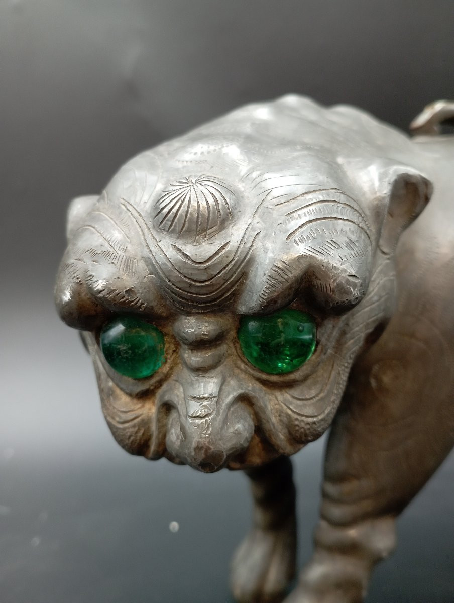 Boite en étain Lion / Chien de Fo dynastie Qing Chine XIX ème siècle-photo-2