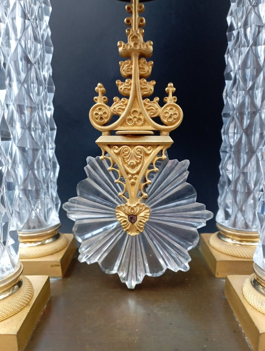 Empire Period Gilt Bronze And Crystal Portico Clock-photo-4