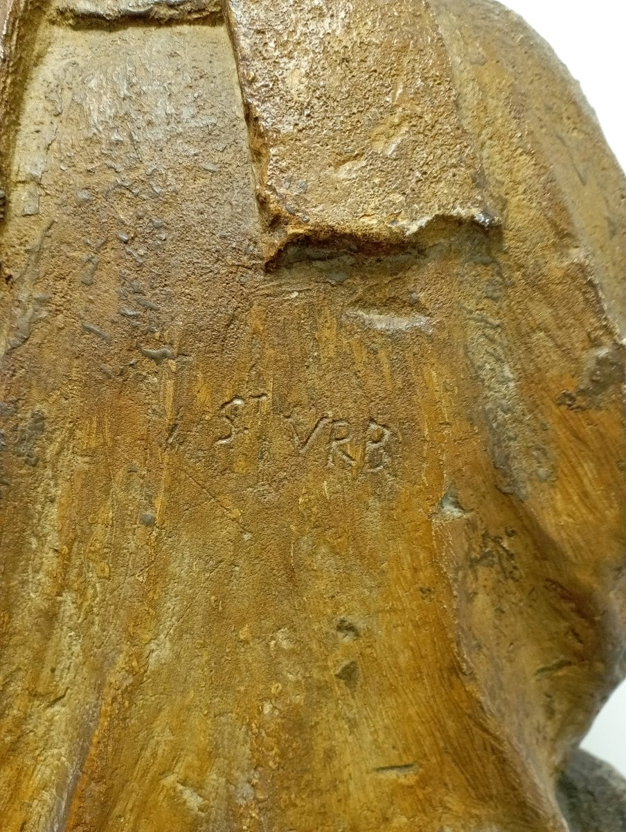 St Evêque en pierre peinte début XVII ème siècle-photo-1