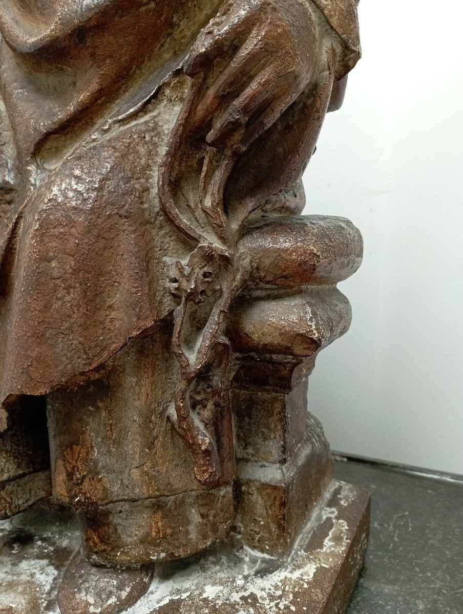 St Evêque en pierre peinte début XVII ème siècle-photo-2
