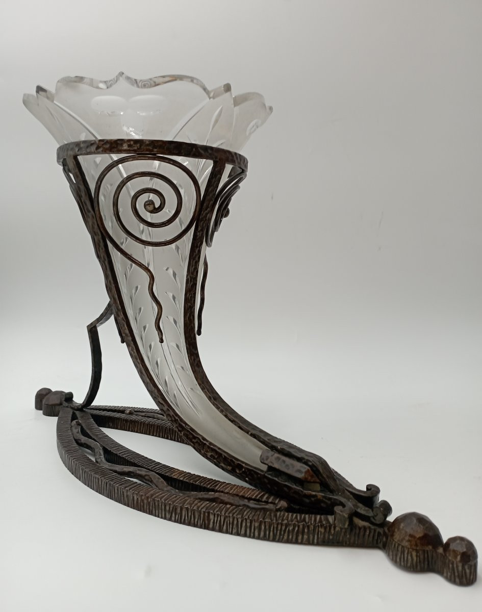 Cornets en cristal et fer forgé de style Art Déco-photo-3