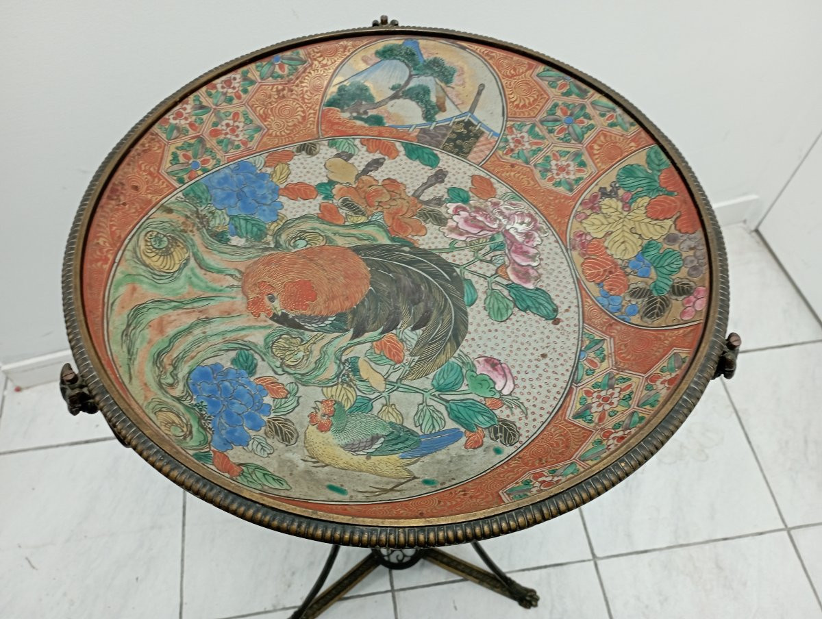 Guéridon porcelaine du Japon et bronze époque empire-photo-3