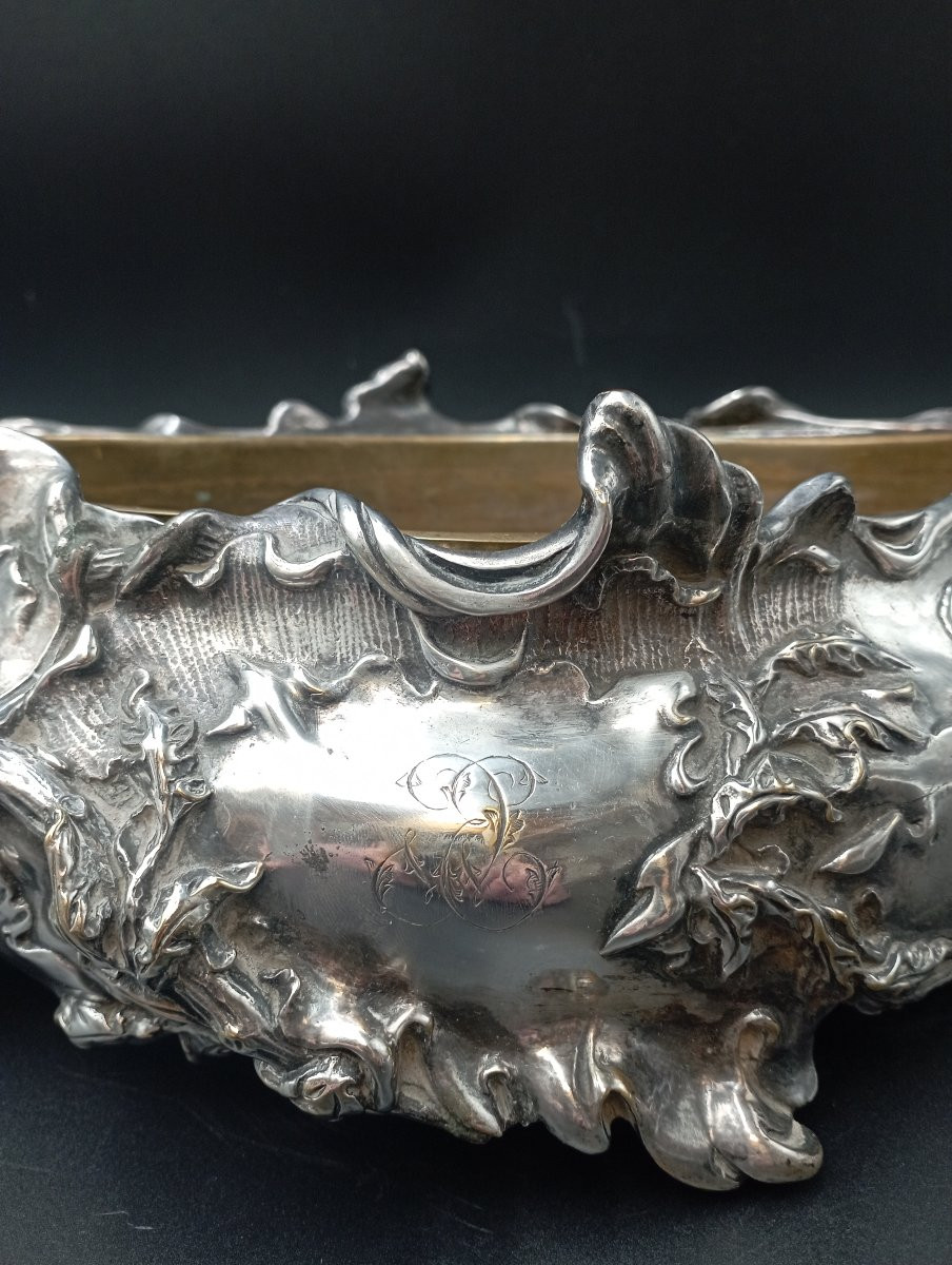 Jardinière  / centre de table en bronze argenté signée Lesueur-photo-2