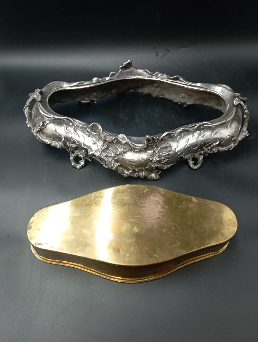 Jardinière  / centre de table en bronze argenté signée Lesueur-photo-4