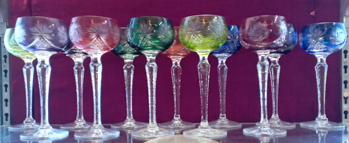 12 Colored Crystal Riesling Glasses