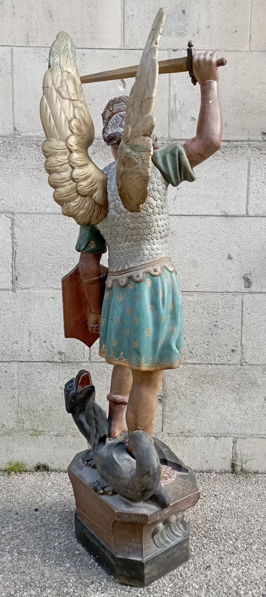 Archangel Saint Michael Wood And Plaster Late 19th Century-photo-2