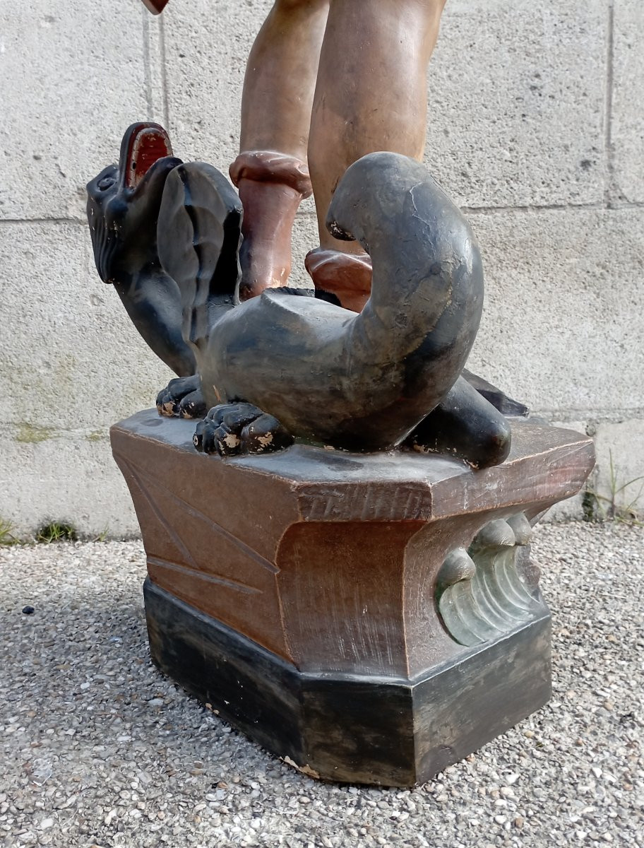 Archangel Saint Michael Wood And Plaster Late 19th Century-photo-3