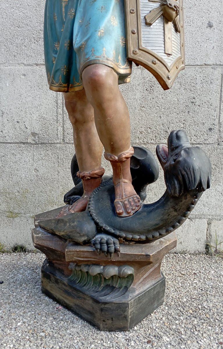 Archangel Saint Michael Wood And Plaster Late 19th Century-photo-2