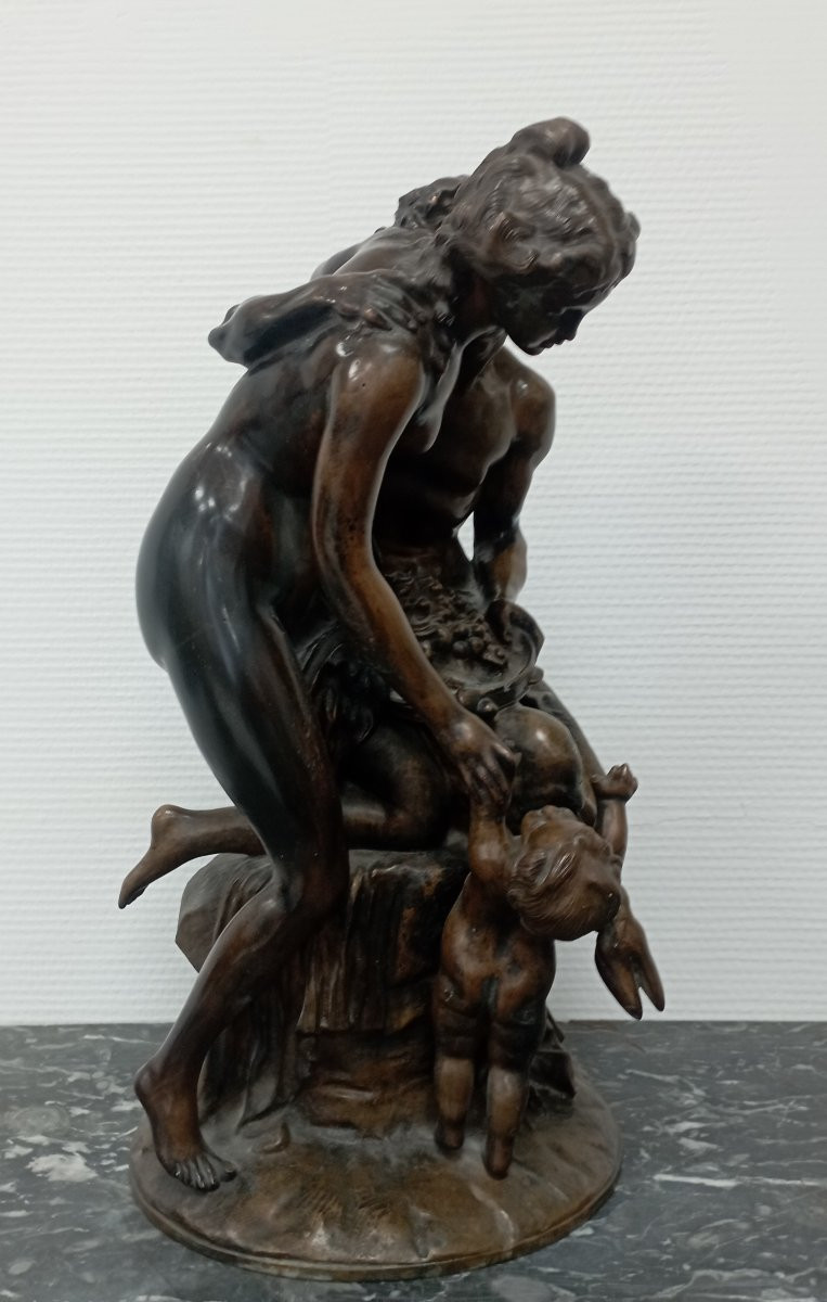 ''Faune, Bacchante et Chérubin'' sculpture en bronze signée de Clodion-photo-3