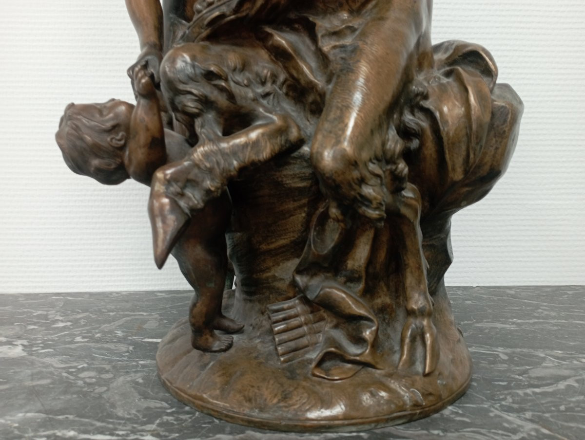 ''Faune, Bacchante et Chérubin'' sculpture en bronze signée de Clodion-photo-4