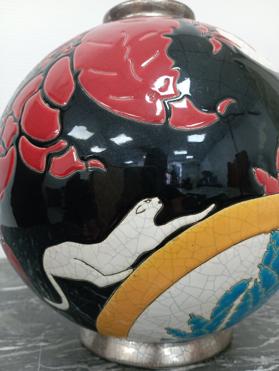 Longwy Ball Vase ''night Panther-photo-2