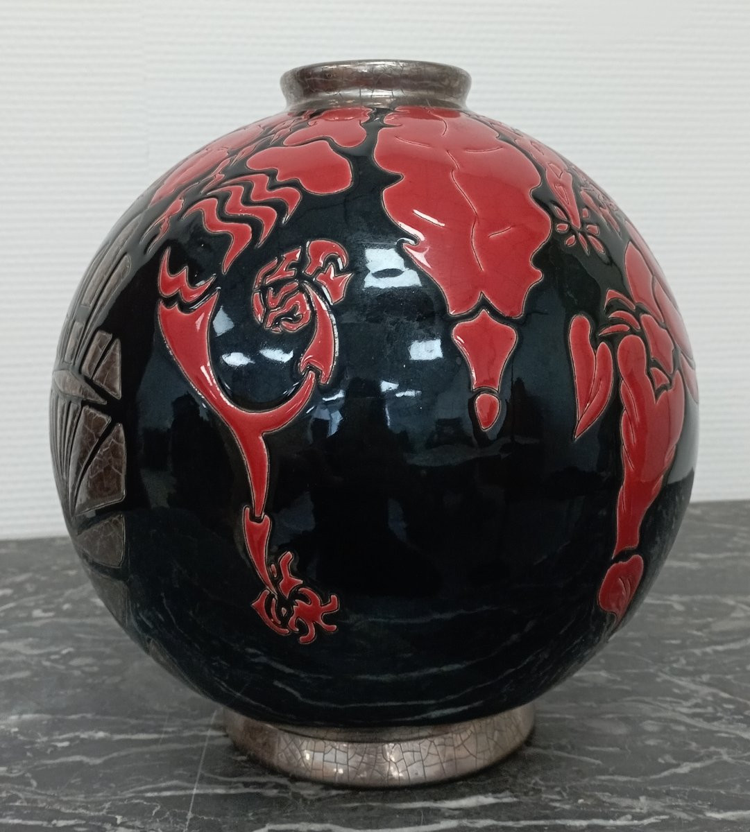Longwy Ball Vase ''night Panther-photo-3