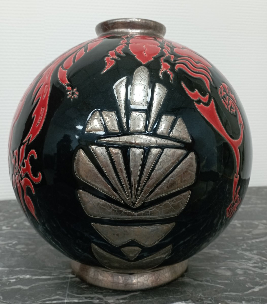 Longwy Ball Vase ''night Panther-photo-4