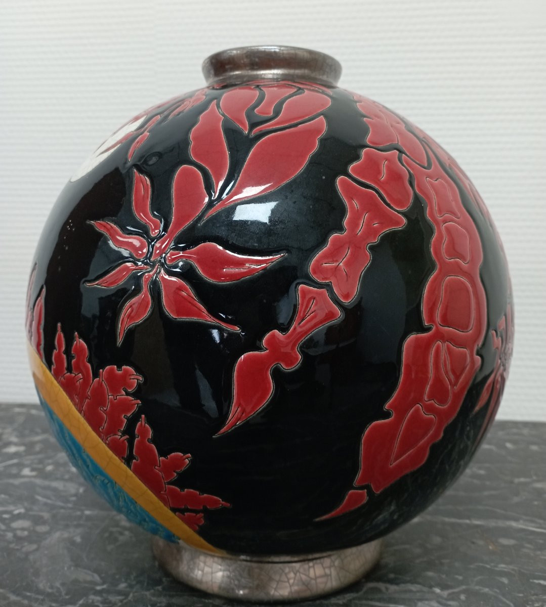 Longwy Ball Vase ''night Panther-photo-4