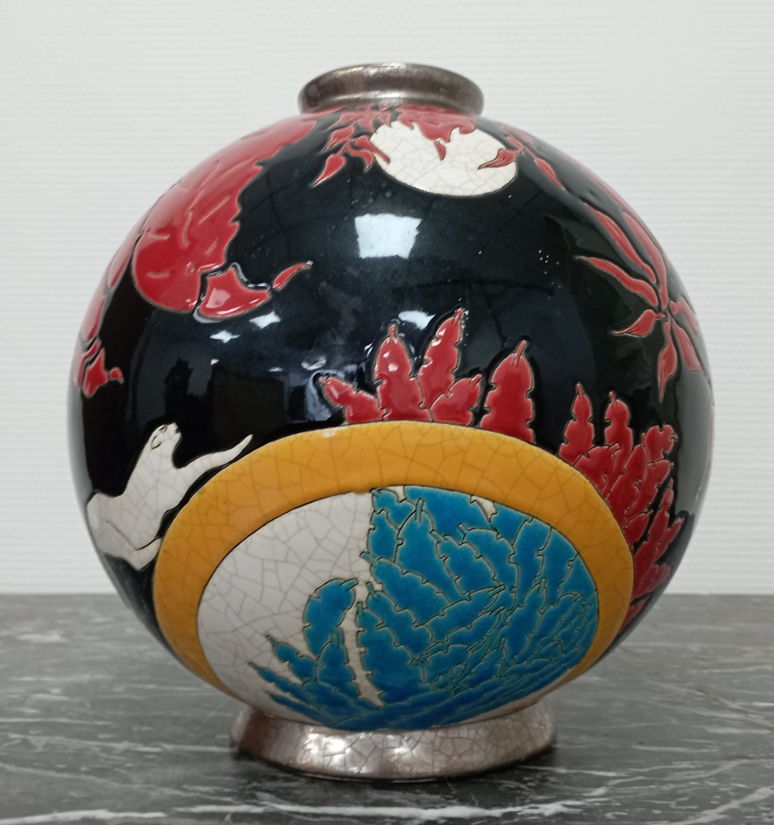 Longwy Ball Vase ''night Panther