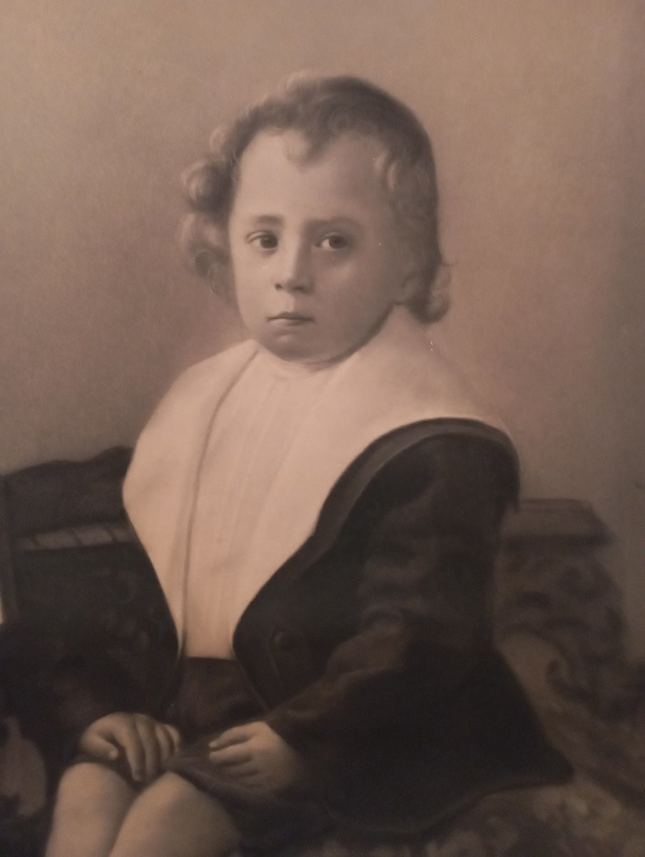 Large 19th Century Charcoal Drawing-photo-4