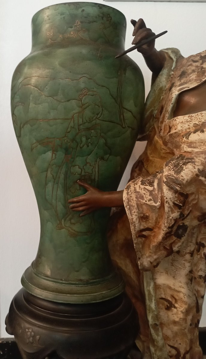 Sculpture japonaise bronze et fonte fin XIX ème siècle-photo-2