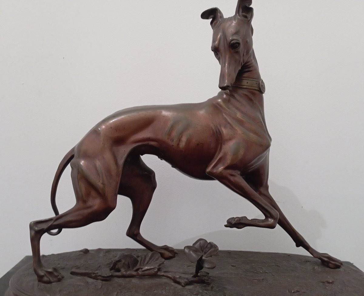 Sculpture en bronze ''lévrier avec un papillon'' par Arthur Waagen-photo-2