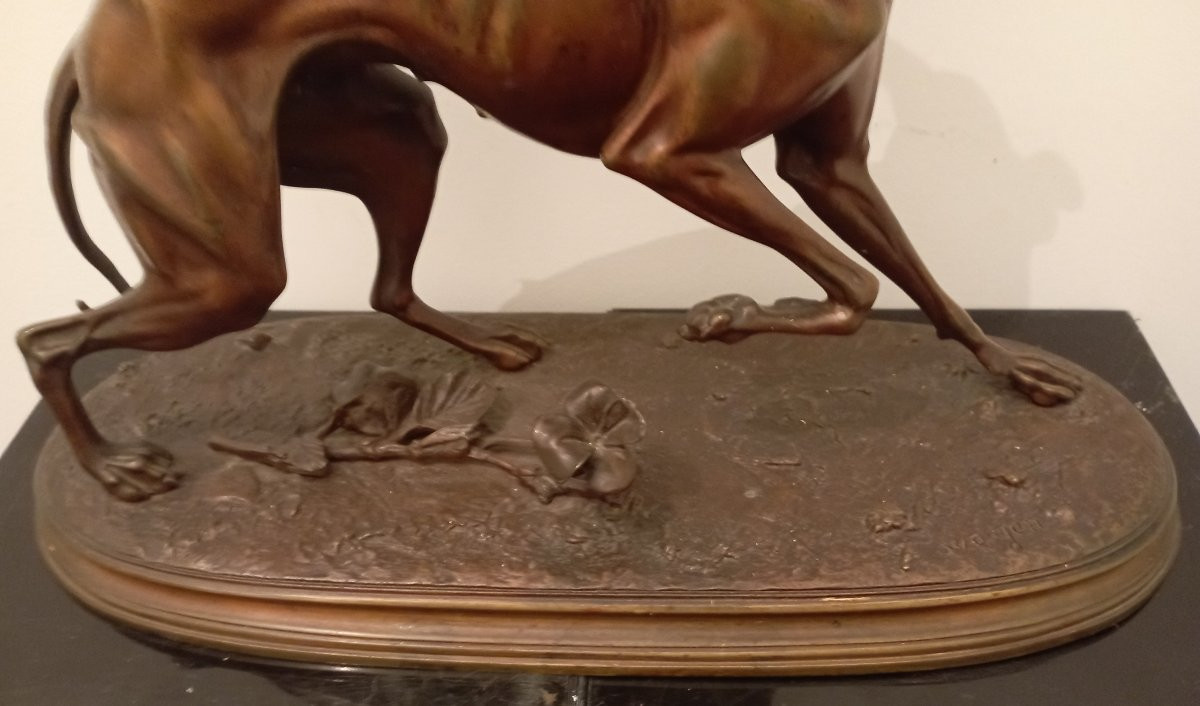Sculpture en bronze ''lévrier avec un papillon'' par Arthur Waagen-photo-4