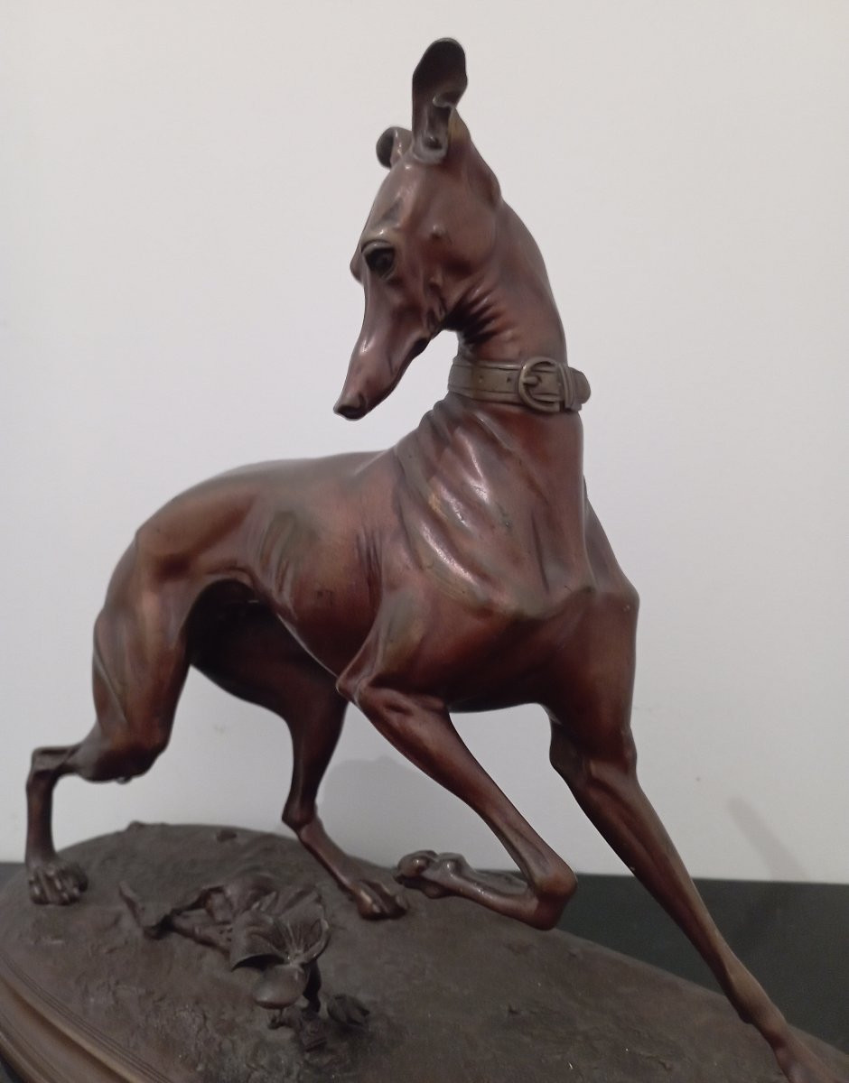 Sculpture en bronze ''lévrier avec un papillon'' par Arthur Waagen-photo-3