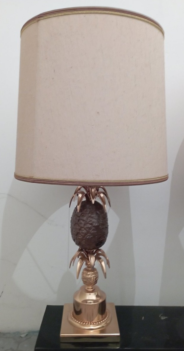 Paire de lampes ananas en bronze doré années 70'-photo-3