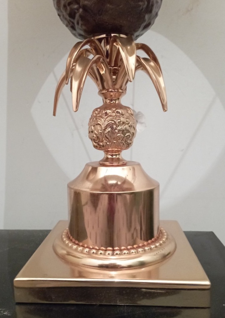 Paire de lampes ananas en bronze doré années 70'-photo-1