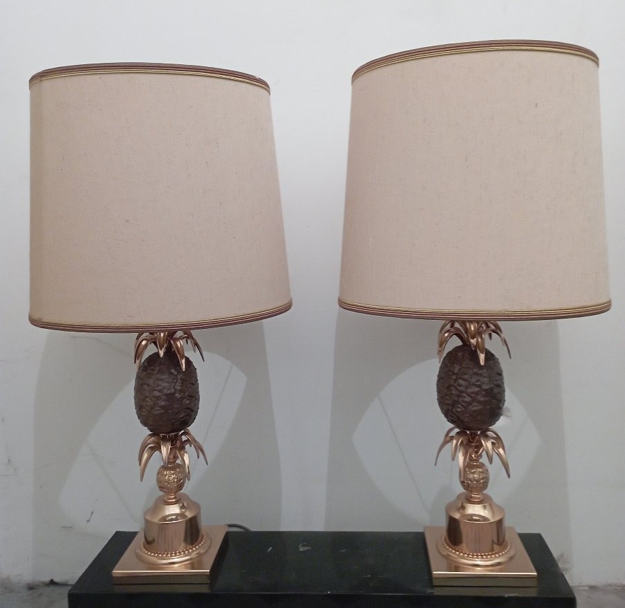 Paire de lampes ananas en bronze doré années 70'