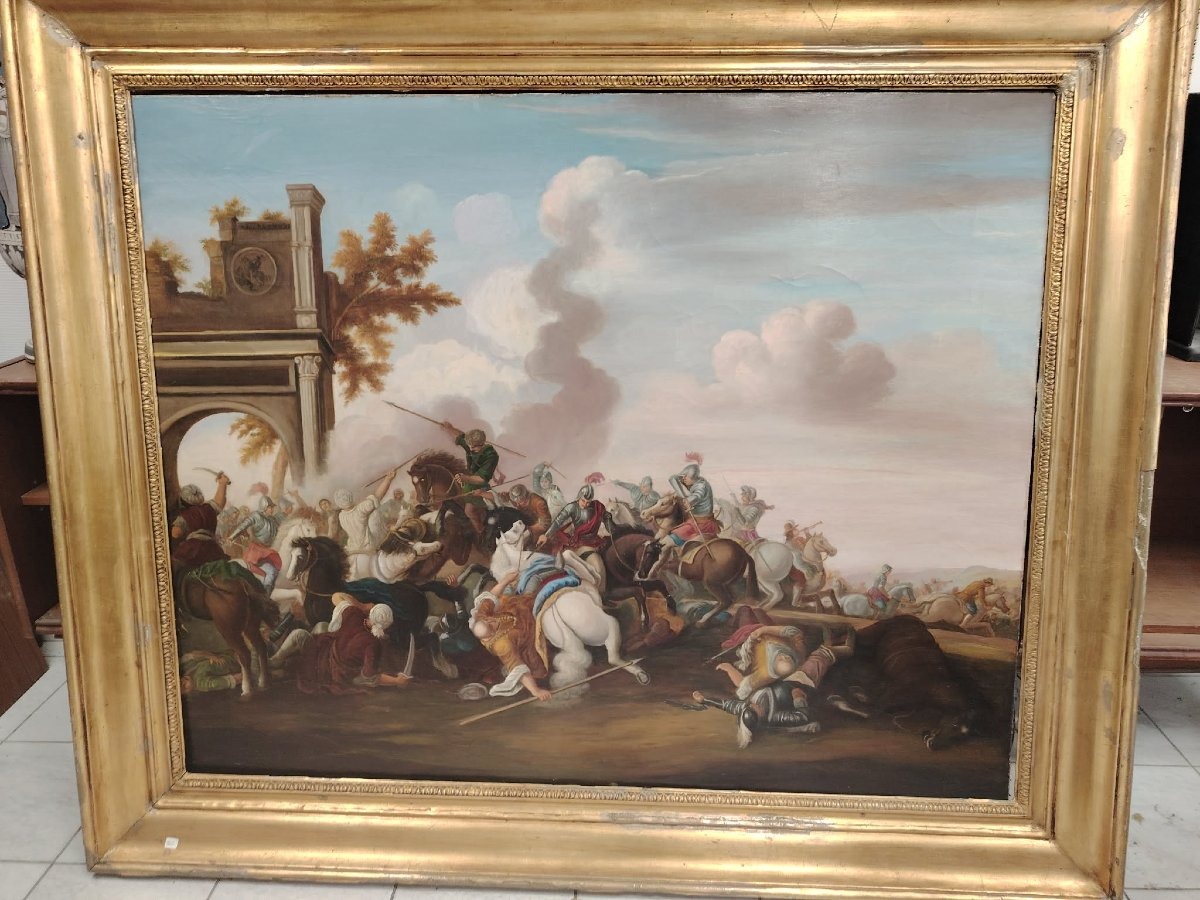 Grand tableau de scène de bataille