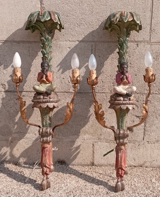 Carved Wooden Wall Sconces 
