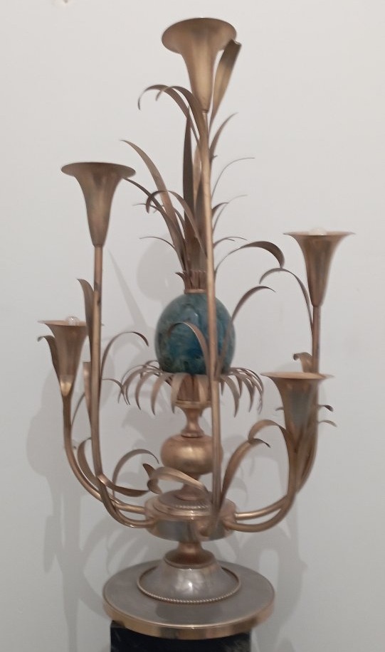 1970s Brass And Glass Sculptural Lamp-photo-2