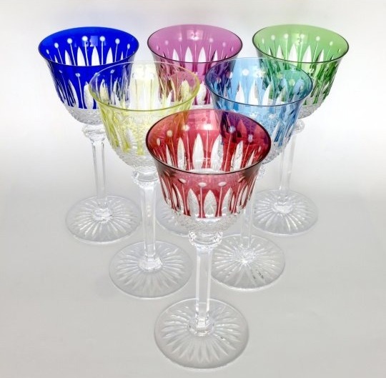 Service de six verres Tommy St Louis Roemer en cristal multicolore