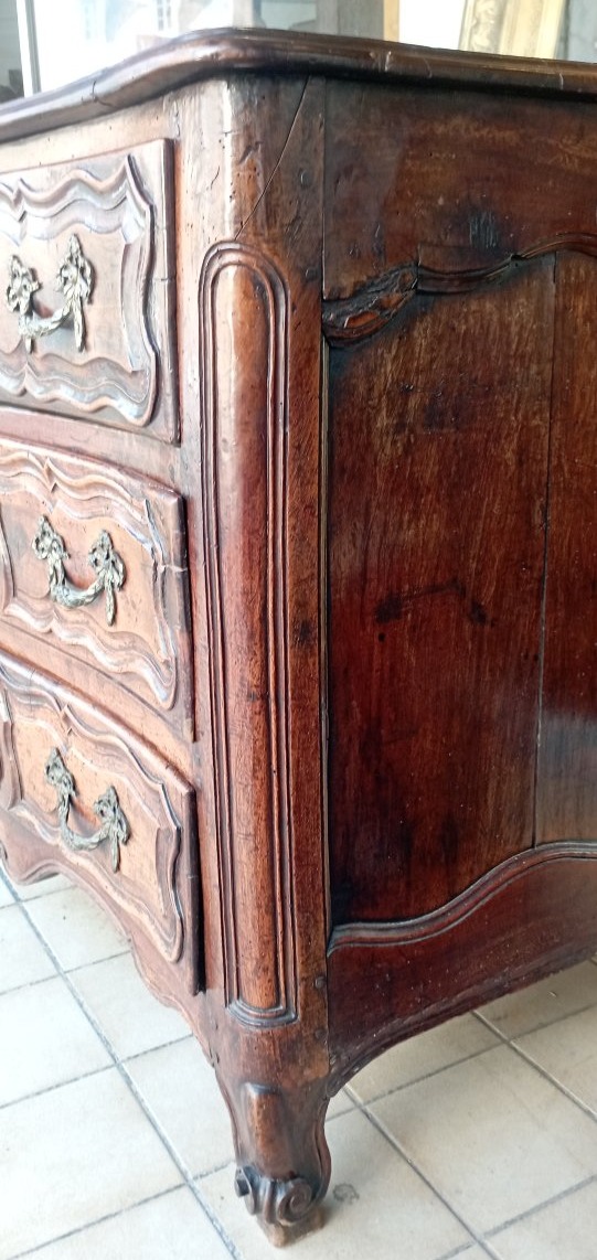Curved Chest Of Drawers Made Of Solid Walnut, 18th Century-photo-4